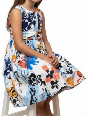 Marmellata Girls Multicolor Abstract Floral Print Sleeveless Party Dress- Size 6